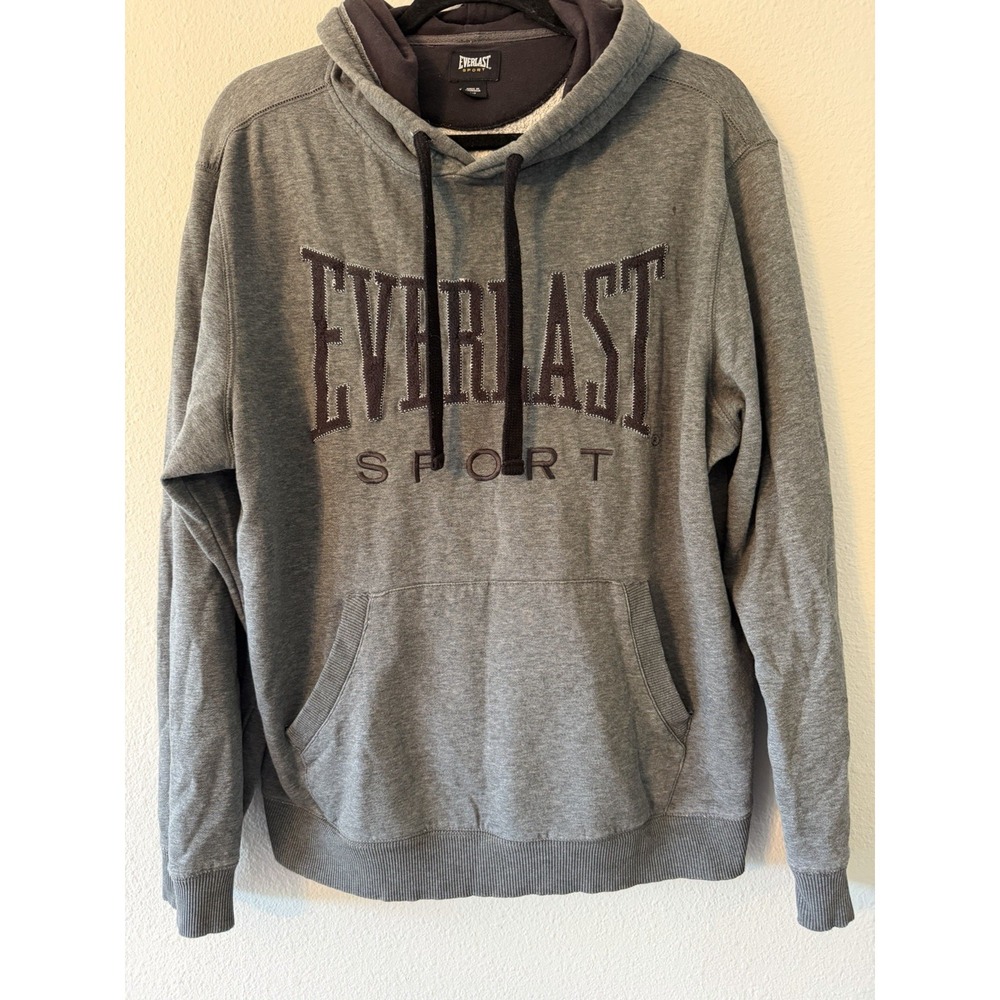 Everlast Sport‎ Stitched Hoodie Size Large Gray Black Hooded Sweatshirt